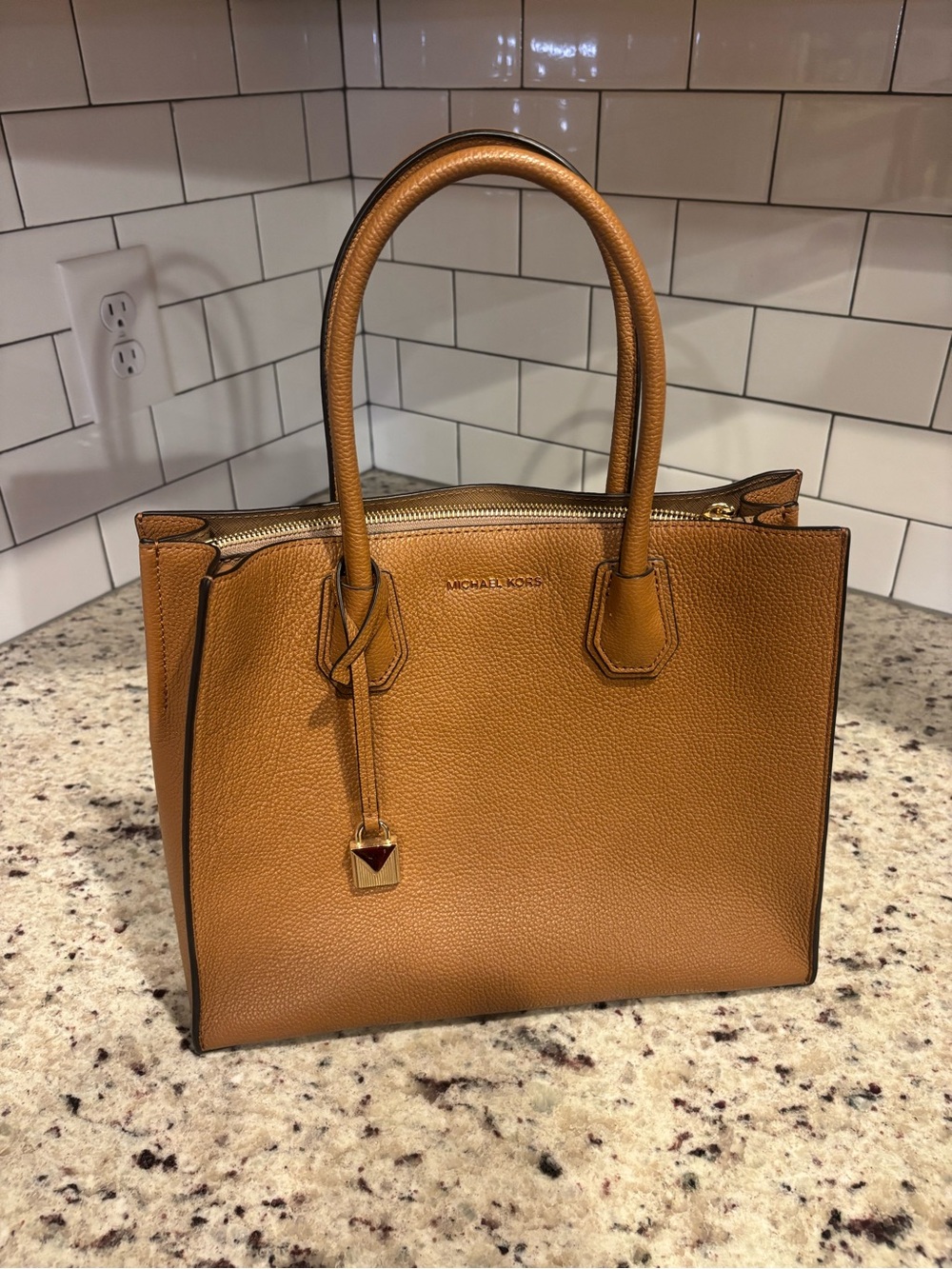 Michael Kors Cognac Pebbled Leather Satchel